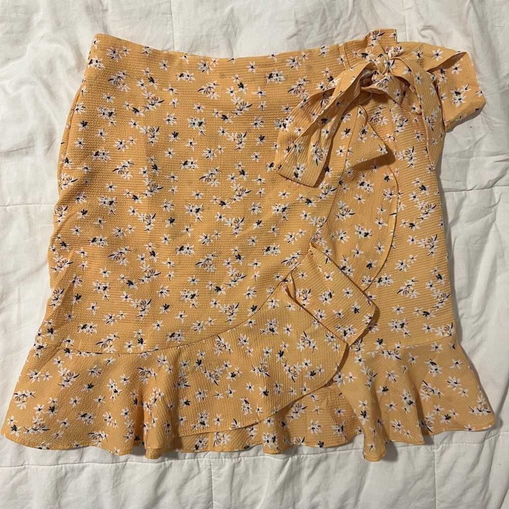 yellow floral wrap skirt